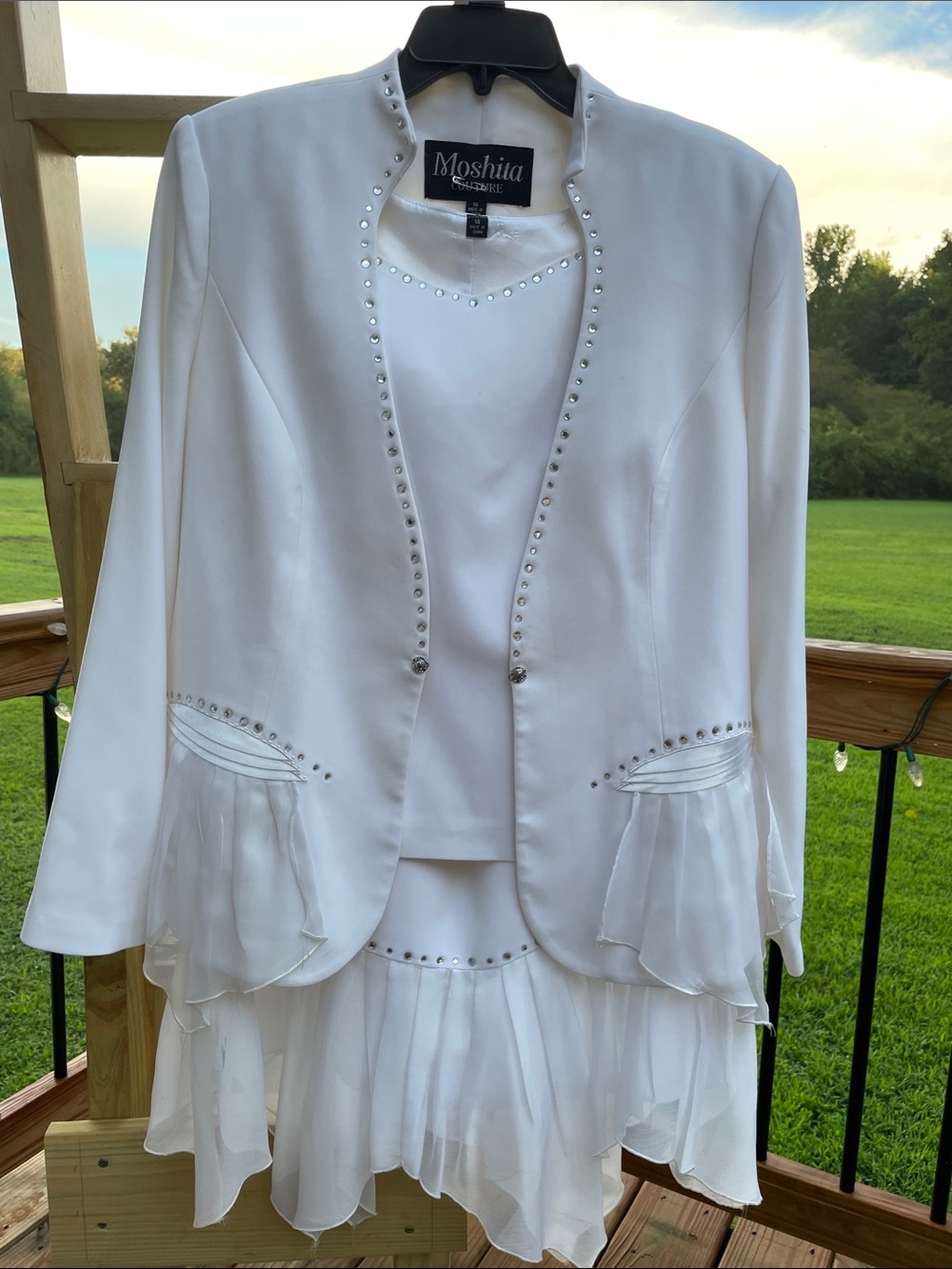 Moshita Couture White Embellished Women's 3 Piece Blazer & Skirt Set